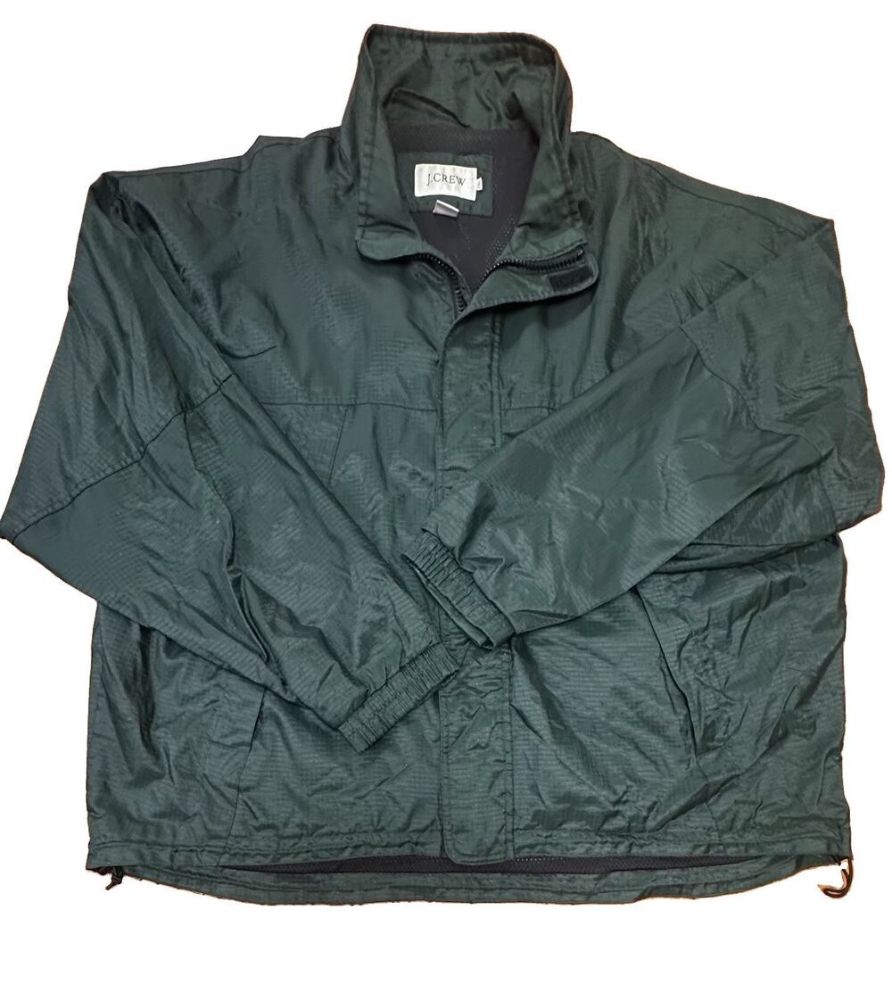 J Crew Anorak Jacket Green Full Zip Hooded Lined Y2K XXL VTG Hiking Gorpcore